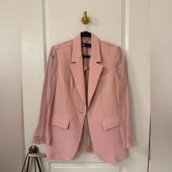 NWOT Pale Pink Mixed Organza Blazer Zara - Picture 10 of 13